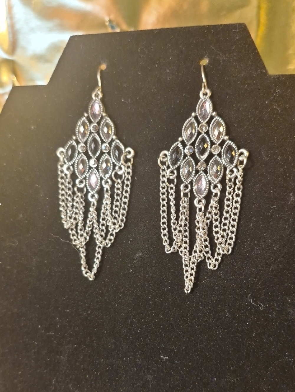 Silver Chandelier Drop Earrings with Purple Accents - Women Jewelry